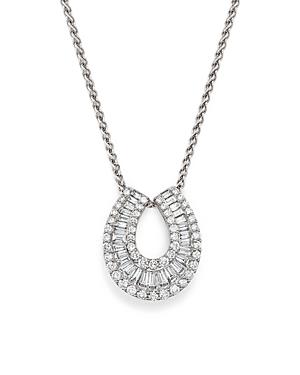 Diamond Round And Baguette Horseshoe Pendant Necklace In 14k White Gold, 2.0 Ct. T.w.