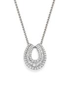 Diamond Round And Baguette Horseshoe Pendant Necklace In 14k White Gold, 2.0 Ct. T.w.