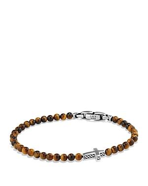 David Yurman Spiritual Beads Cross Bracelet With Tiger's Eye In Sterling Silver