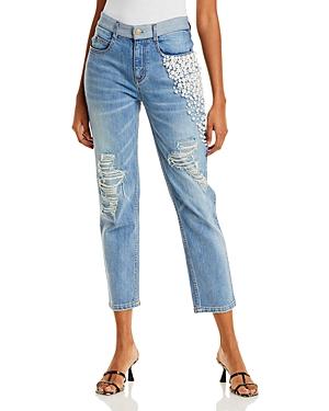 Hellessy Yang Embellished Cropped Jeans In Medium Wash