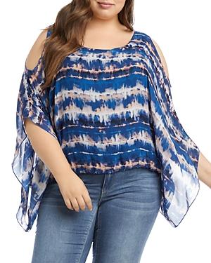Karen Kane Plus Tie Dyed Cold Shoulder Scarf Top