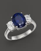 Sapphire And Diamond 3-stone Ring In 14k White Gold