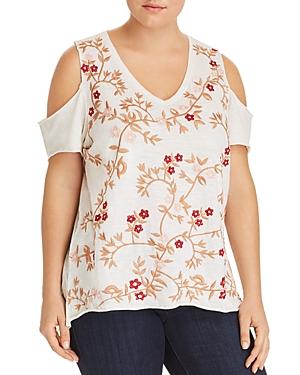 Lucky Brand Plus Floral-embroidered Cold-shoulder Top