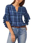 Vince Camuto Plaid Flutter Sleeve Top