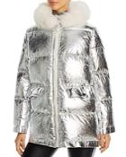 Yves Salomon Fox-fur Trim Metallic Puffer Coat
