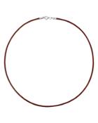 Tous Sterling Silver & Brown Leather Choker Necklace, 15.75