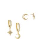 Adina's Jewels Pave Celestial Mismatch Earrings, Set Of 4