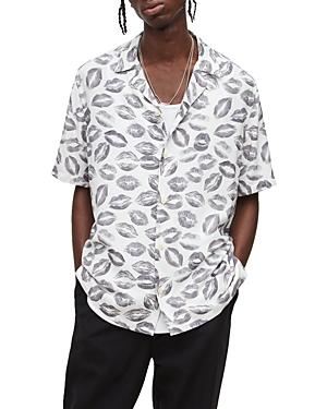 Allsaints Kiss Cotton Lip Print Regular Fit Button Down Camp Shirt