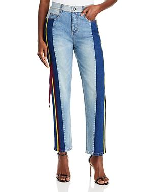 Hellessy Tomo Color Blocked Trim Straight Jeans In Medium Wash/dark Wash