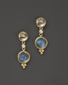 Temple St. Clair Double Drop Earrings With Royal Blue Moonstone And Diamonds In 18k Yellow Gold