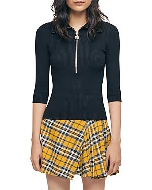 Maje Zip Placket Ribbed Top