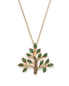 Tsavorite And Brown Diamond Tree Of Life Pendant Necklace In 14k Yellow Gold, 17