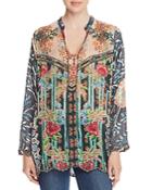 Johnny Was Parnel Embroidered Silk Blouse