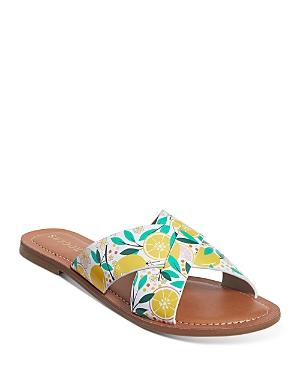 Jack Rogers Women's Lemon Print Slotted Crossover Leather Slide Sandals