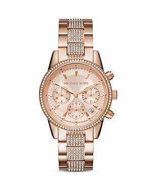 Michael Kors Ritz Crystal Pave Rose Gold-tone Watch, 37mm