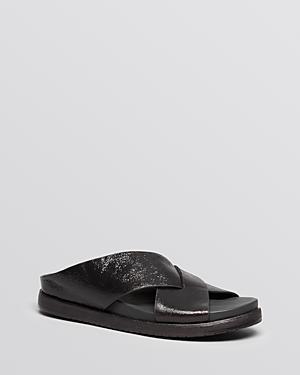 Gentle Souls Flat Slide Sandals - Black Rock