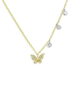 Meira T 14k Yellow & White Gold Diamond Butterfly Necklace, 18