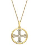 Bloomingdale's Diamond Cross Circle Pendant Necklace In 14k Yellow Gold, 0.13 Ct. T.w. - 100% Exclusive