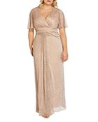 Adrianna Papell Plus Floral Metallic Mesh Draped Gown