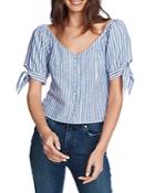 1.state Striped Tied Cuff Blouse