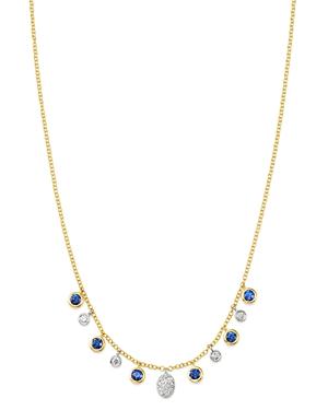 Meira T 14k White Gold & 14k Yellow Gold Blue Sapphire & Diamond Dangle Statement Necklace, 16-18