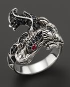 John Hardy Naga Silver Lava Dragon Ring With Black Sapphires And Rubies