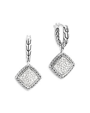 John Hardy Sterling Silver Classic Chain Diamond Pave Drop Earrings