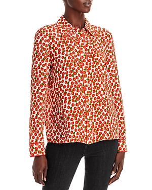 Alice And Olivia Willa Silk Strawberry Print Shirt