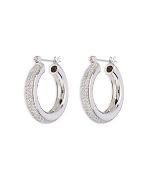 Luv Aj Baby Amalfi Pave Stripe Tubular Hoop Earrings In Silver Tone