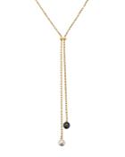 Karl Lagerfeld Paris Pave & Simulated Pearl Lariat Necklace, 16