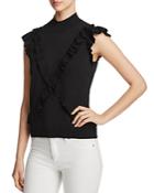 Marled Mesh Inset Ruffle Trim Top - 100% Exclusive