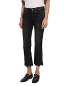 The Kooples Lace Hem Cropped Flare Jeans In Black Washed