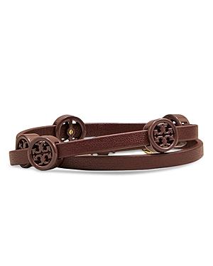 Tory Burch Miller Logo & Leather Wrap Bracelet