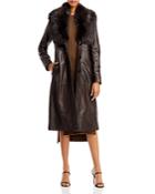 Nour Hammour Shearling Collar Belted Leather Trench Coat