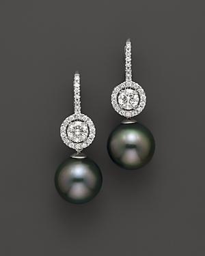 Tara Pearls 18k White Gold Diamond And Cultured Tahitian Pearl Earrings, 11mm