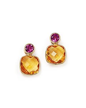 Olivia B 14k Yellow Gold Geometric Citrine & Rhodolite Garnet Bezel Earrings - 100% Exclusive