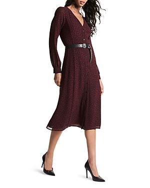 Michael Michael Kors Belted Long Sleeve Midi Dress