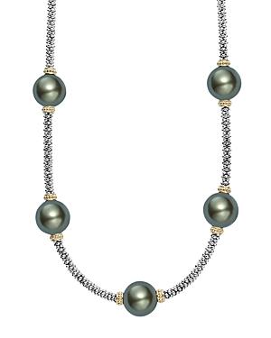 Lagos 18k Gold And Sterling Silver Luna Cultured Freshwater Black Pearl Station Necklace, 18