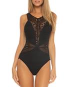 Becca By Rebecca Virtue Crochet Inset One Piece Swimsuit