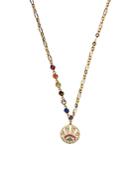 Kate Spade New York Rainbow Multicolor Cubic Zirconia & Imitation Pearl Medallion Charm Paperclip Link Pendant Necklace In Gold Tone, 20-23