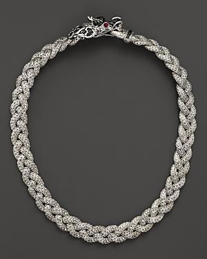 John Hardy Batu Naga Silver And Black Sapphires Dragon Head Necklace With Ruby Eyes And Medium Braided Chain, 18