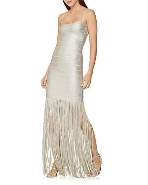 Herve Leger Foil Bandage Fringe Gown