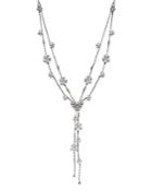 Nadi Ambrosia Cubic Zirconia & Imitation Pearl Flower Double-chain Adjustable Lariat Necklace, 24-32