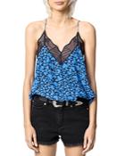 Zadig & Voltaire Christy Printed Lace-trim Silk Camisole
