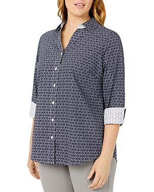 Foxcroft Plus Faith Cotton Dot Geo Print Shirt