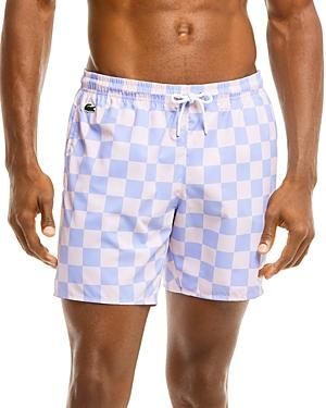 Lacoste Checkerboard Print Swim Trunks