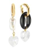 Maison Irem Romance Crystal Heart, Colored Link & Cultured Freshwater Pearl Mismatch Drop Earrings