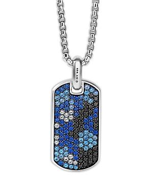 David Yurman Sterling Silver Streamline Tag Pendant With Black Diamonds & Sapphires