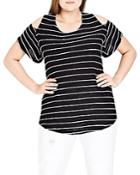 City Chic Whisper Striped Cold-shoulder Top