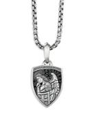 David Yurman Men's Sterling Silver St. Michael Medallion Amulet With Pave Black Diamonds